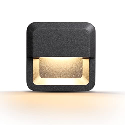 WAYEE Lampada da Parete per Esterni,Applique Esterno,Luce Parete,Illuminazione per Scale da Esterno,Faretti per Scale 3W Bianco Caldo Light Square