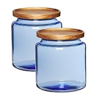 Anchor Hocking Coastal Blue Montana Jar set with lids (2-piece, 96-ounces, acacia wood lid)