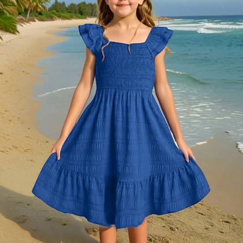 Spring Dresses for Girls Cute Ruffle Sleeve Midi Dress Teens Tiered Hemline Summer Beach Vacation Clothes 20252