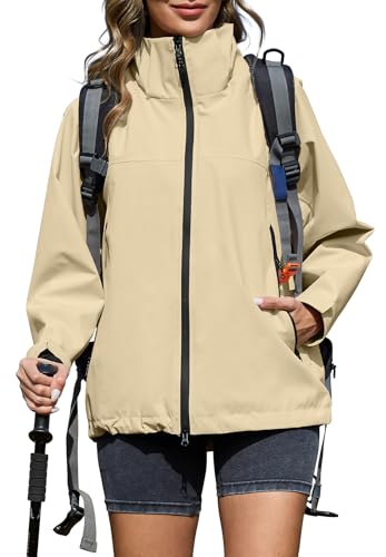 Zando Lightweight Rain Jacket Women Waterproof Rain Coats for Women Loose Fit Raincoat Hooded Hiking Windbreaker Jacket Women