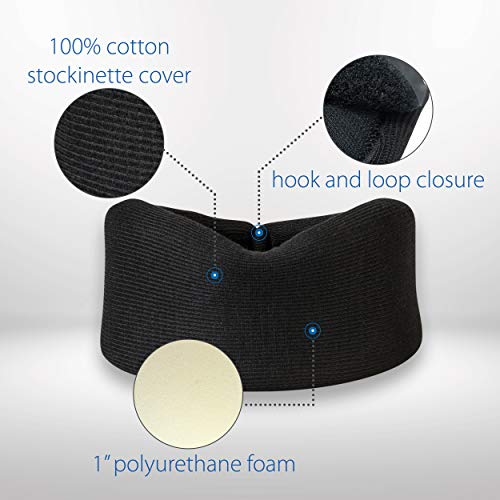 Core Products Soft Foam Cervical Collar Neck Support Brace, Helps Stabilize Vertebrae & Relieve Spinal Pressure for Men & Women - Black, Medium Fits (2.2-2.7 inch) Height