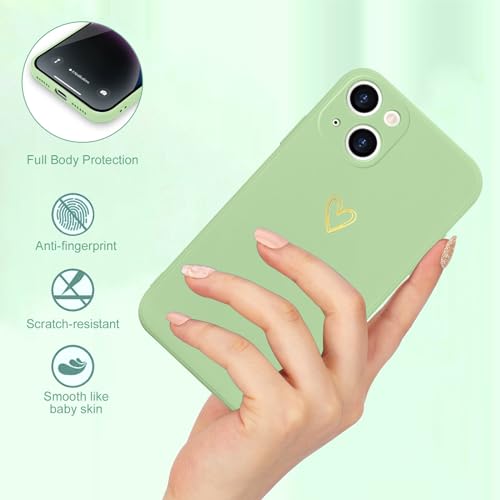 Image of Wirvyuer for iPhone 14 Case Cute Heart Pattern Soft Shockproof Protective Silicone Phone Case for Women Girls, Lime Green