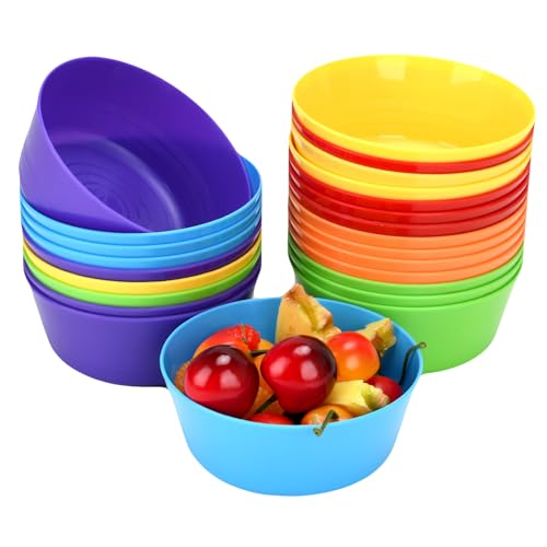 LYHLYA 24-Pack Plastic Bowls 10 oz Microwave & Dishwasher Safe 6 Vibrant Colors (4 Each) Lightweight Stackable Bowls for Cereal Salad Soup Snacks Party Camping (Multicolor)