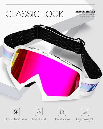Image of BATFOX Motorcycle Glasses Goggles Dirt Bike Motocross Safety ATV Tactical Riding (HD Purple-White Color, Adult)