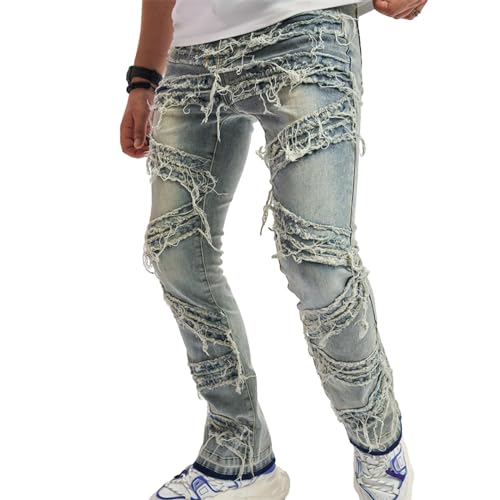 Skinny Ripped Jeans Slim Fit Patchwork Denim Y2K Grunge Emo Pants Goth Harajuku Hip Hop Jeans