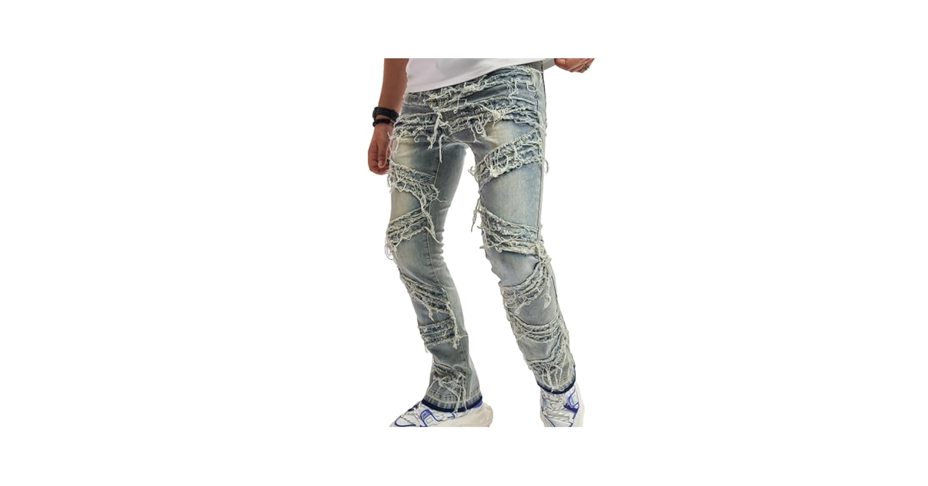 Amazon.com: Skinny Ripped Jeans Slim Fit Patchwork Denim Y2K