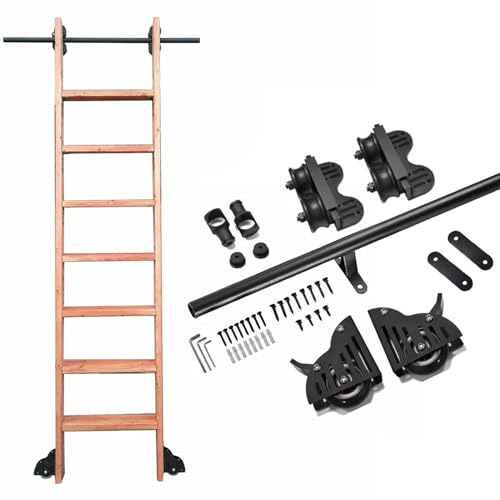 GLFNB Kit de herrajes para Escalera corrediza de Biblioteca de Metal Negro de 100 a 600 cm, Juego Completo de rieles de Tubo Redondo, fácil de Montar (Kit de rieles de 100 cm)