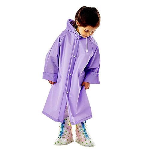 Image of Krystle Kids Plain Hooded Raincoat with School Bag & Side Pocket| Rain Fighter I Rain Coat for Boy's I Girl's with Carrying Pouch (Universal, Purple) (Multisize)