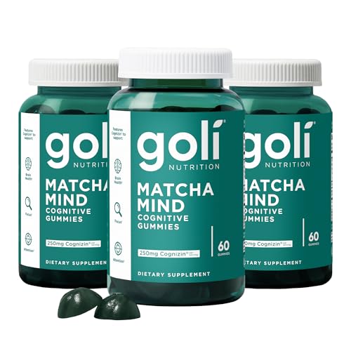 Goli Matcha Mind Cognitive Gummies with Cognizin Citicoline - 250mg Citicoline Plus Matcha Powder - Brain Health and Focus Support - Vegan Non-GMO Gluten-Free 180 Count (3 Pack)