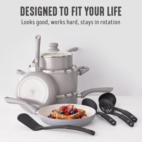 Image of GreenLife 16pc Ceramic Nonstick Pots & Pans Cookware Set, Light Gray