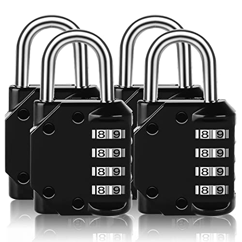 Image of Vervida Combination Lock Resettable, 4 Pack 4 Digit Outdoor Waterproof Combo Padlock for School Gym Locker, Sports Locker, Fence, Toolbox, Gate, Hasp Storage (Black)