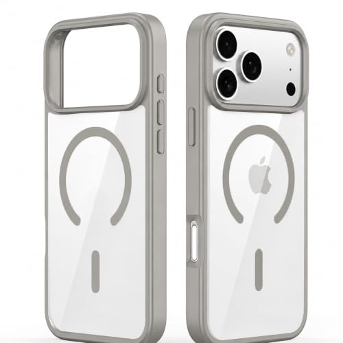 Image of DIZORO Compatible iPhone 17 Pro Max Case,(Compatible with MagSafe) Non Yellow Military-Grade Drop Protection & Hard PC Back Cover Slim Transparent Anti-Scratch Shockproof Phone Case - Dark Grey