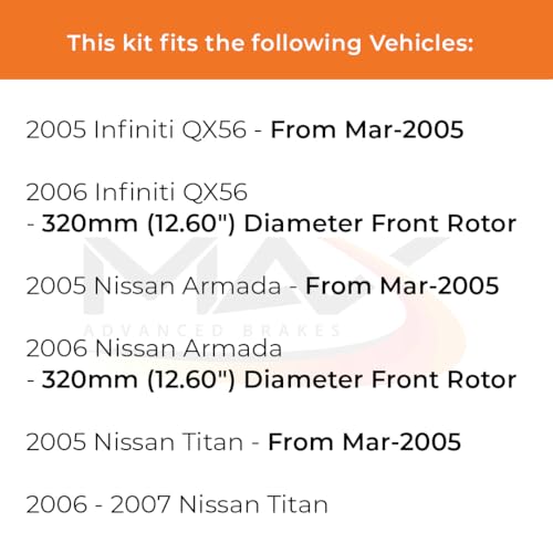 Image of Max Advanced Brakes Front Brake Kit Compatible With 2005 2006 2007 Nissan Titan Armada Compatible With Infiniti QX56 Replacement Geomet Coated OE Disc Brake Rotors and Ceramic Brake Pads