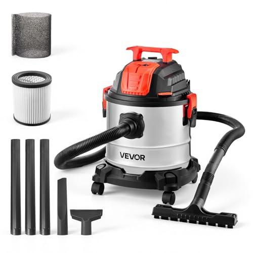 Image of VEVOR Shop Vac, 5.8 Gallon Wet Dry Shop Vacuum, 4 Peak HP with One-Button Self-Cleaning, Dual-Filter, 900W Input Power, 1.25in x 7ft Hose, 9.8ft Cord, Metal Tank for Jobsite, Workshop, Garage, Home