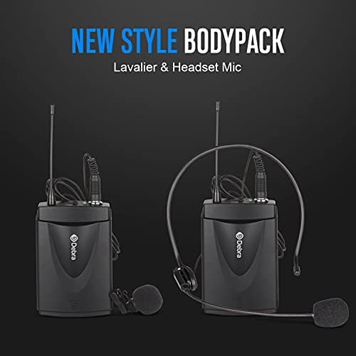 D Debra D-440 UHF 4 Channel Wireless Lavalier Headset Microphone System with 4 Cordless Mics, Ideal for Karaoke, Party, Church, Weddings, Stage, DJ, Outdoor, 300 Ft (4 Bodypack)