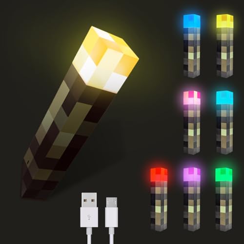 Dhqkqg LED Fackel Wandlampe Wall Fackel Nachtlicht 28cm USB wiederaufladbar für Nachttischlampe 7 Farben Geschenk für Gamer (A-7 Colors)