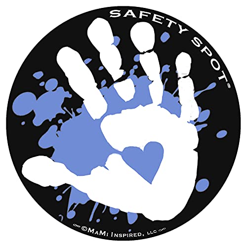 Image of Magnet - Kids Handprint for Car Parking Lot Safety - Black Background with Colored Paint Splat (Blue)