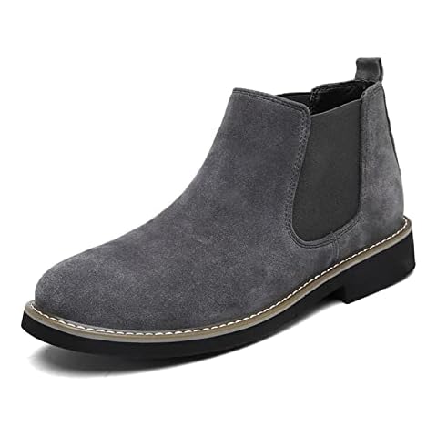 ReverseClock Men's Suede Chelsea Boots Leather Ankle Boots Slip-on Flat Work Booties Sock Boots Casual Shoes (11,grey,11) Cover