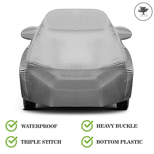 Image of Sulfar 100% Waterproof Car Body Cover Compatible with Mirror for Nissan Micra (Triple Stitched, Full Bottom Elastic, Grey-TB)