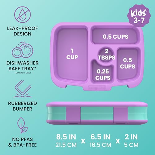 Image of Bentgo Kids Prints Leak-Proof, 5-Compartment Bento-Style Kids Lunch Box - Ideal Portion Sizes for Ages 3-7, Durable, Drop-Proof, Dishwasher Safe, & PFAS & BPA-Free Materials (Mermaid Scales)