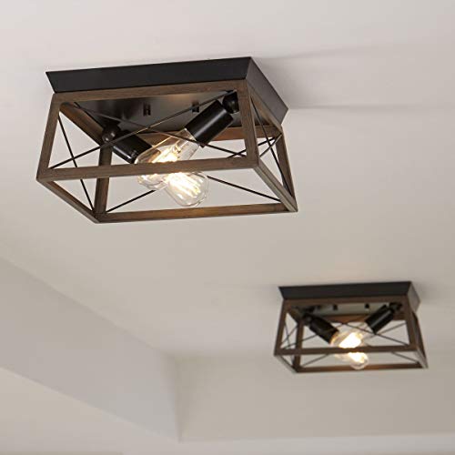 Briarwood Collection Antique Bronze Two-Light Farmhouse Flush Mount Ceiling Light #TOP3
