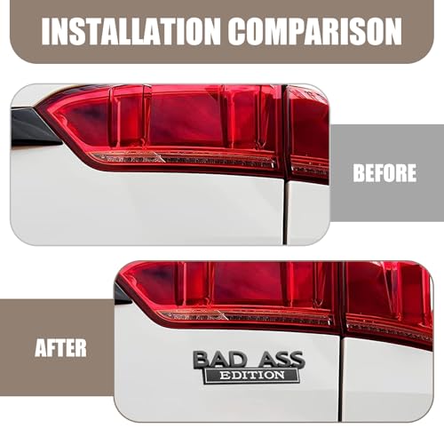 Image of Pack-1 Car 3.93 inch x 1.34 inch Fender Badge Sticker, Bad Ass Edition Alloy Anti-Rust Personalized Decoration, 3D Stereoscopic Tailgate Front Grille Hood Decal, Universal for Cars (Black & White)