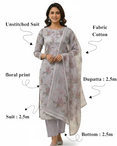 Image of KTI Women Floral Printed Cotton Suit for Women Unstitched - 2.5m Ethnic Salwar Suit Dress Material