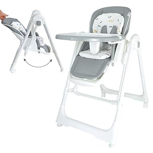 Twinly – Trona Evolutiva bebé 3 en 1 Hamaca columpio y balancín multifunción Movity / 0m+ – 15kg / Reclinable, Plegable y ajustable – Reductor Arnés 5 puntos y Bandeja extraíble (Gris)