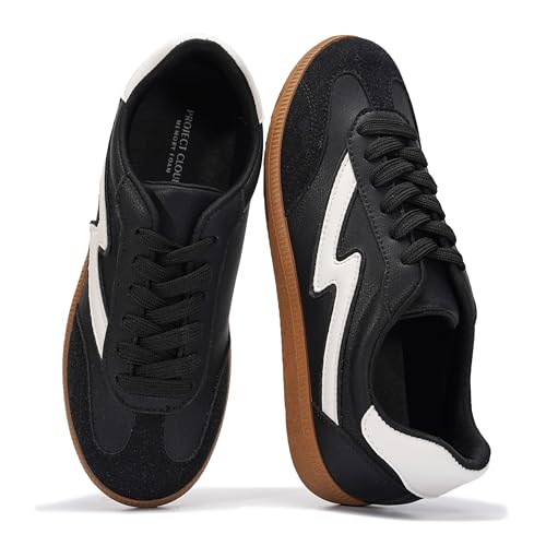 Project Cloud Fashion Sneakers for Women 2026 - Lace-Up Shoes Trendy Women Sneakers with Memory Foam Insole Women's Fashion Sneakers Non-Slip Womens Shoes (Irita, Black, 7.5)