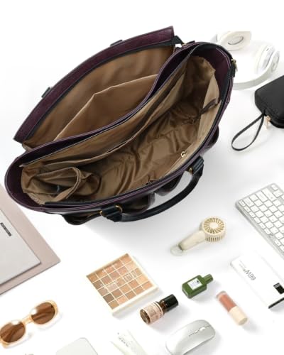 Image of Laptop Tote Bag for Women, Leather Work Tote with Padded Laptop Compartment, Cup Holder, Office Computer Briefcase
