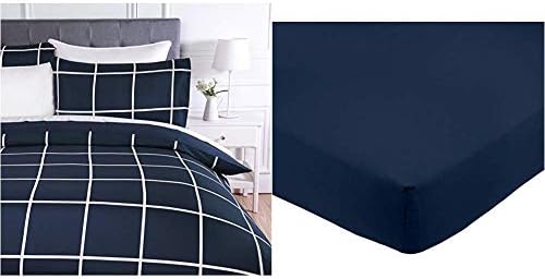 Amazon Basics Microfiber Duvet Cover Set, Light weight 135 x 200 cm, Single - Dusty Blue Trellis
