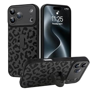 MOWIME Compatible with iPhone 17 Pro Max Case with Finger Strap, Cheetah Print Shockproof Soft TPU Protective Cover for Women Girls, Slim Anti Scratch Case for iPhone 17 Pro Max 6.9 Inch, Black