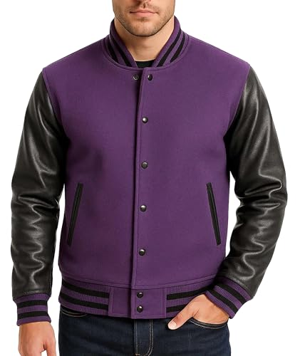 Image of Mens Varsity Letterman Baseball Bomber Jacket | Casual Fashion Wool & Faux Leather College /High School Jackets