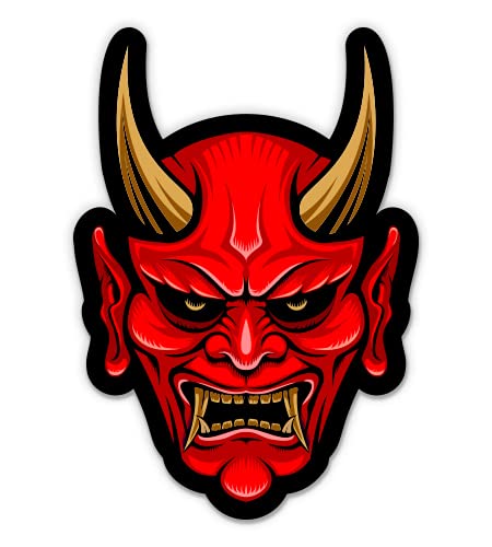 Japanese Mask Demon - 3" Vinyl Sticker - for Car Laptop Water Bottle Phone - Waterproof D…
