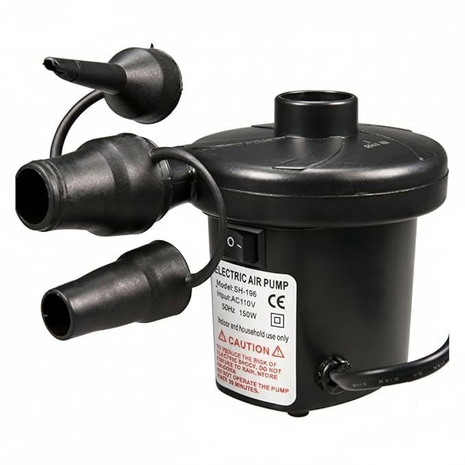 Braintastic Portable High-Pressure Electric Air Pump for Inflatable Swimming Pools, Air Beds, Toys, Mattress, Pool Floats, Sofa, Black, AC 230V, 3 Size Nozzles (Electric Pump)-image-45