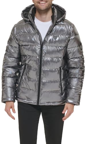 Guess mens Holographic Hooded Puffer Jacket2