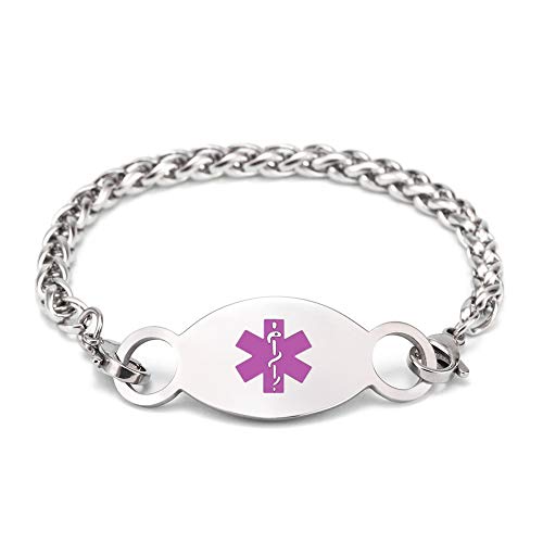 Personalized Medical Alert Bracelet Custom Stainless Steel Emergency ID Bracelets for Girls Free Engraving