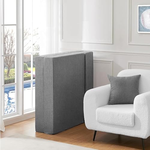 Image of Los Angeles Foldable One Seater Sofa Cum Bed, Sofa Bed 3 X 6 Feet, Jute Fabric Washable Cover Including One Cushion Perfect for Home & Office, Guest Room - Grey Color
