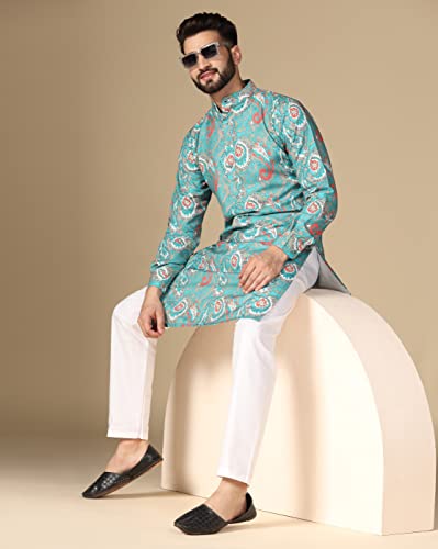 Image of Leriya Fashion Men's Kurta | Rayon Printed Kurta for Men | Chinese Collar Long Sleeves | Straight Knee Length Kurtas | for Festival | Function | Occasion Wear Fancy Kurta for Boys