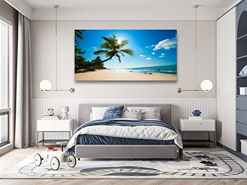 Muolunna ARX0675 X0675 Large Canvas Wall Art Summer Ocean Waves Prints Coconut Trees Beach Seascape Painting Hawaii Sea Nature Pictures Stretched And Framed thumb #3