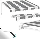 UNIONLINE Gelenkarmmarkise 400x250cm, einziehbare Sonnenmarkise mit Winkeleinstellung (40-90°), Aluminiumrahmen höhenverstellbar – für Balkon & Terrasse, Weiß-graue Streifen