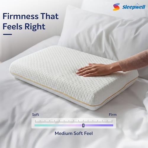 Image of Sleepwell Easy Rest Pillow | VPF Foam | Neck Support & Pressure Relief | Everyday Comfort | Light & Durable | Medium Soft Firm | Breathable | Machine Wash | 24 x 16 Inches | Pack of 1