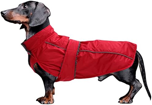Dachshund Coat Waterproof, Perfect for Dachshund Sausage, Puppy Winter Jacket with Padded Fleece Lining, Outdoor Dog Clothing with Adjustable Bands and Underbelly Protection - Red - M