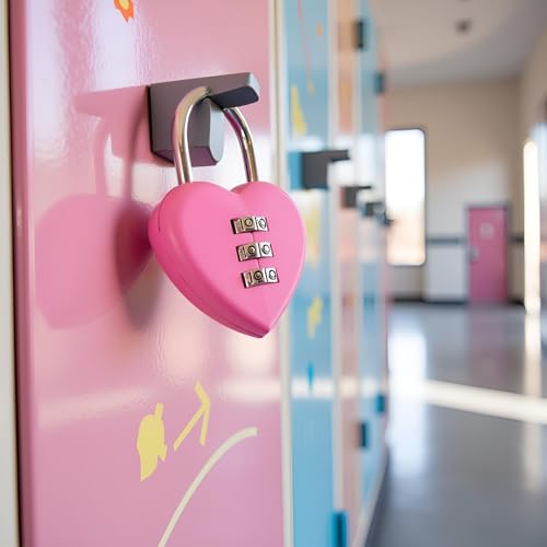Image of 1PC Pink Love Heart Shape Combination Padlock for Girls Women, Mini 3-Digit Password Resettable Code Locker Lock for School Pink Lock for Locker Hardware Padlocks and Hasps Combination Locks