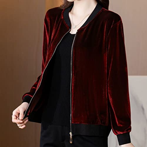Xunger Women’s Full Zip Velvet Bomber Jacket V Neck Long Sleeve Solid Color Fall Coat Outwear Velvet Sweatshirt3