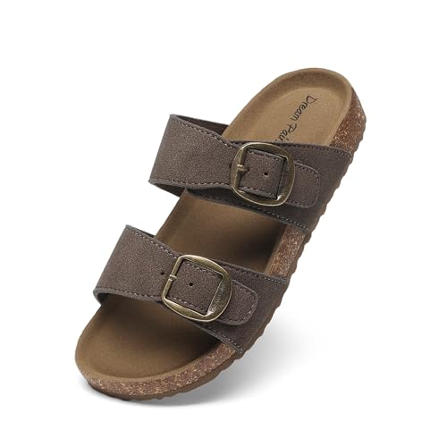 DREAM PAIRS Girls Boys Slides For Kids Non-Slip with Adjustable Straps for Indoor & Outdoor Toddler Little Kid/Big Kid 9 Toddler Dark Brown