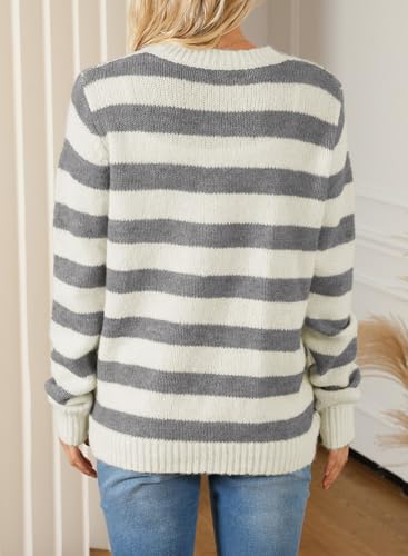 Image of Dokotoo Sweaters for Women 2026 Crewneck Striped Cute Color Block Fall Winter Knitted Pullover Tops