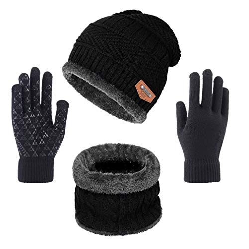 Hat Scarf Set Winter Beanie Warm Knit Hat Fleece Lined Scarf Warm Winter Hat for Men & Women (Black 3 in 1 Set) Hat Scarf Set Winter Beanie Warm Knit Hat Fleece Lined Scarf Warm Winter Hat for Men & Women (Black 3 in 1 Set)