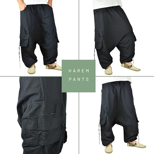 Virblatt - Harem Pants for Men | Cotton | Rave Drop Crotch Aladdin Hippie Genie Pants3