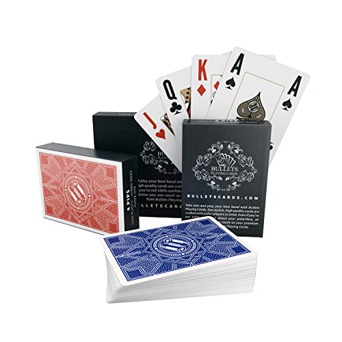 Bullets Playing Cards - 2 x waterproof Paulie design plastic poker cards, deluxe card game with jumbo index for Texas Holdem poker (4 pips)